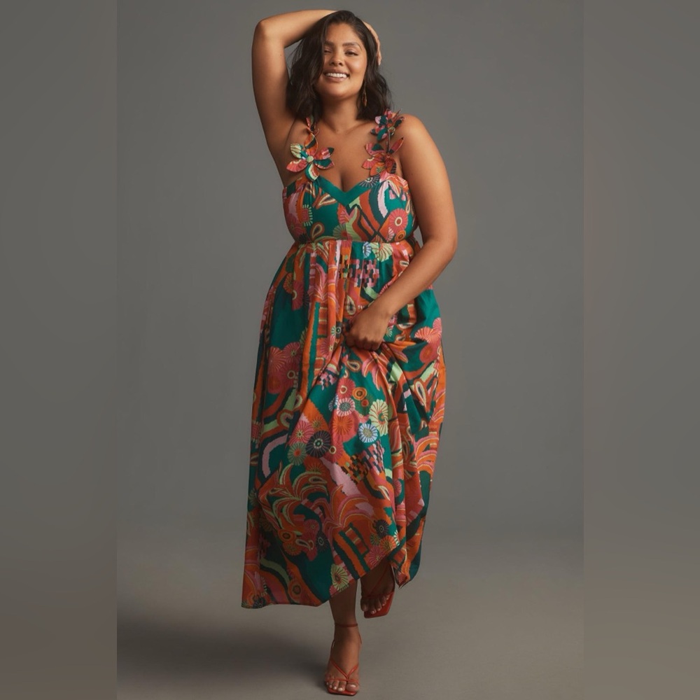 Farm Rio x Anthropologie Pleated Palm Midi Dress (Size 1X) - NWT